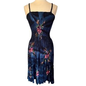 Tropical Batik Blue tank style midi dress w/multi color floral design Size L/XL